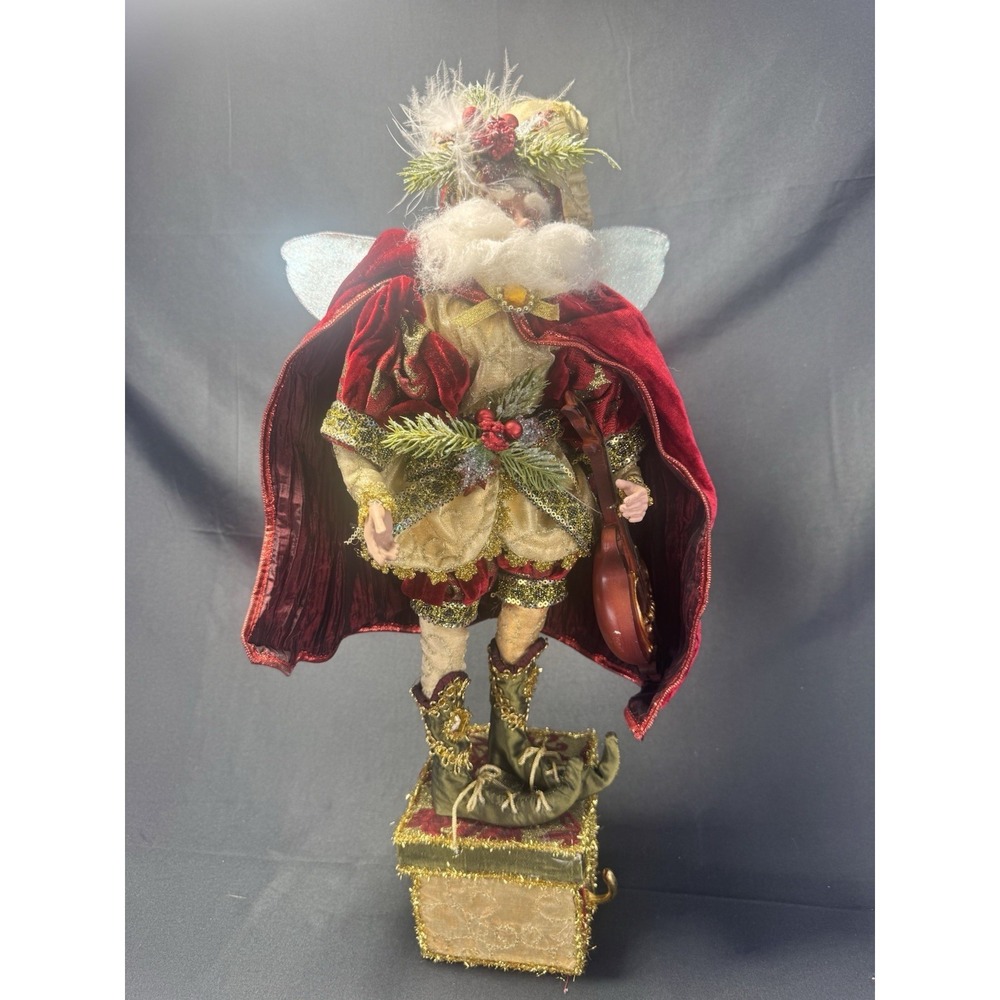 Mark Roberts Fairy Stocking Holder 20" Christmas Violin Musician Elf Burgundy